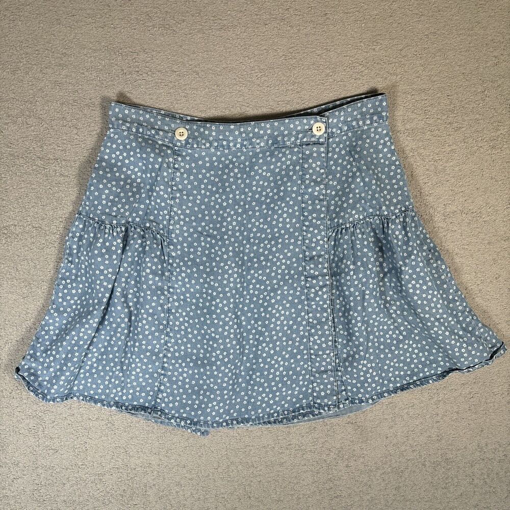 Madewell Wrap Skirt Women's Size 10 Blue Flower‎ AOP 90s Y2K Daisy